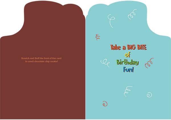 note card featuring the inside spread of a birthday card with brown and blue background.