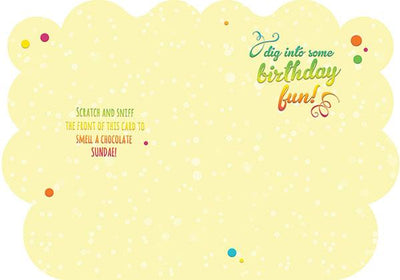 birthday note card featuring inside spread with a colorful greeting on a light yellow background.