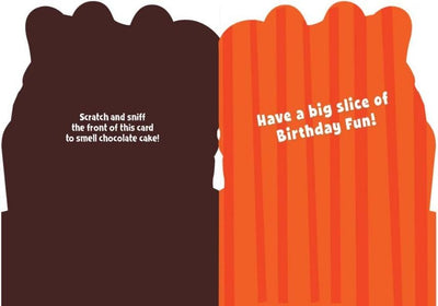 inside spread of note card featuring an orange pattern with a birthday greeting, shown on white background.
