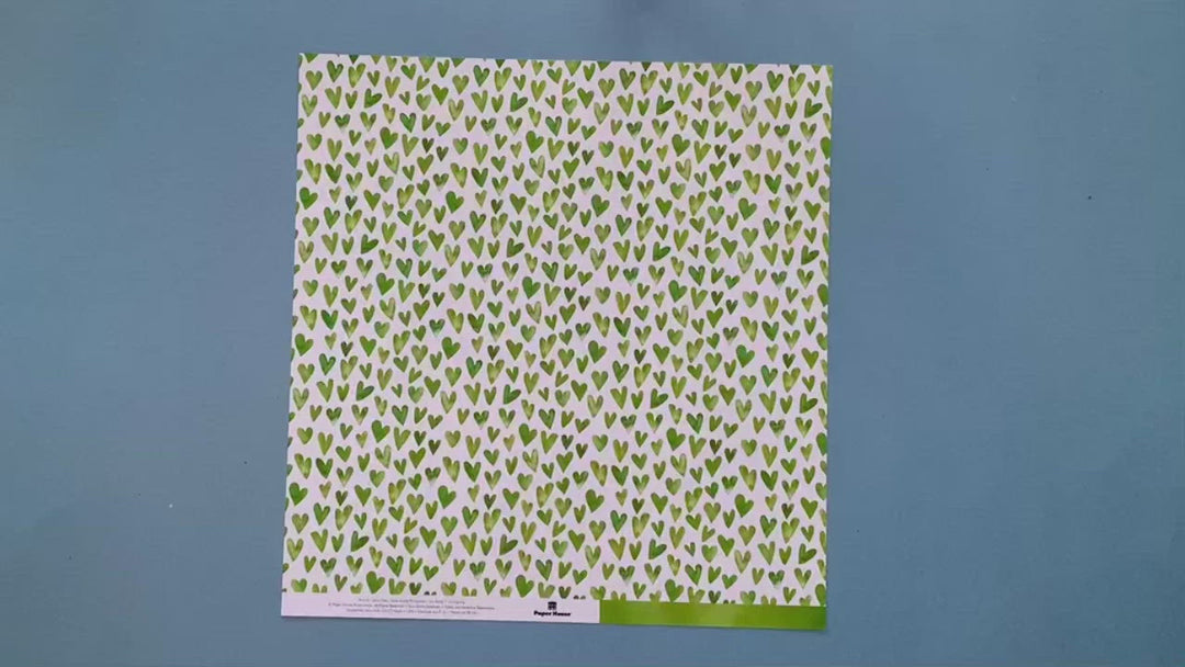 Scrapbook Paper - Green Watercolor Hearts