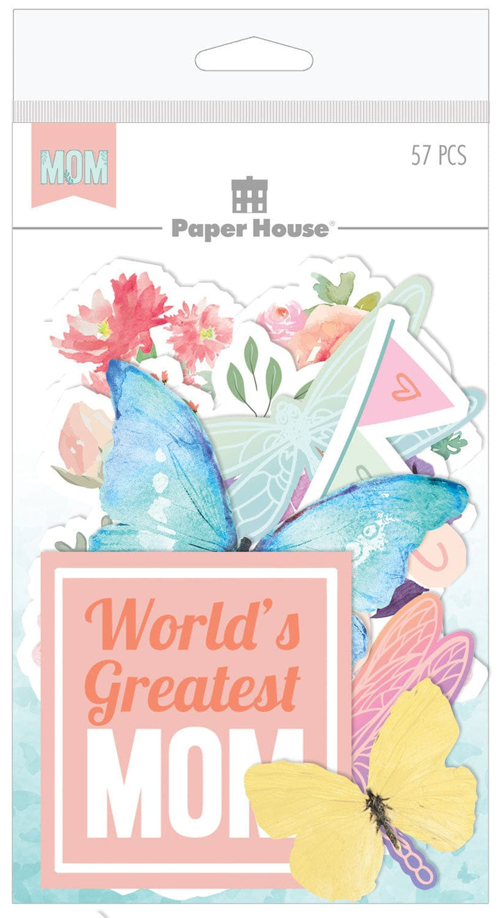 scrapbook die cuts featuring pastel butterflies and flowers shown in package on white background.