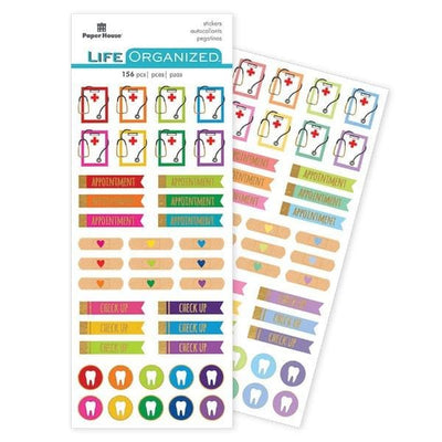 planner stickers featuring doctor functional stickers shown in package overlapping another sheet on a white background.