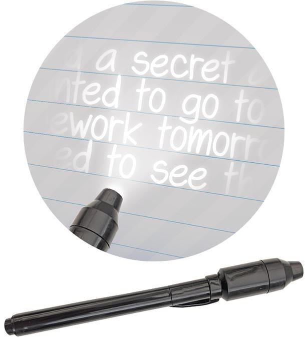 Keep Out Invisible Ink locking diary image featuring a closeup of the invisible ink words and black pen.
