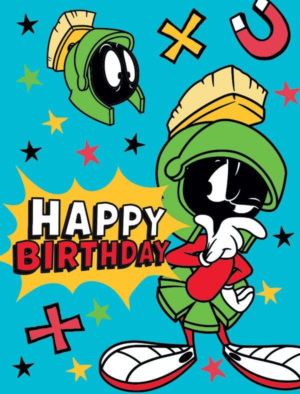 gift enclosure card featuring Marvin the Martian on a blue background with stars.