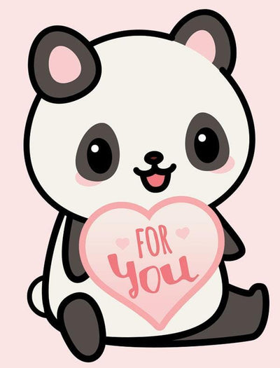 gift enclosure card featuring an illustrated baby panda holding a heart-shaped For You sign on a pink background.