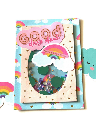 rainbow shaker card made with Mommy Lhey Card Kit