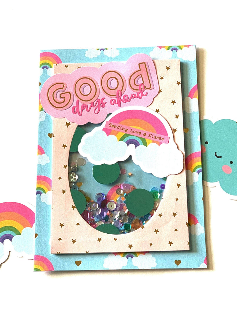 rainbow shaker card made with Mommy Lhey Card Kit