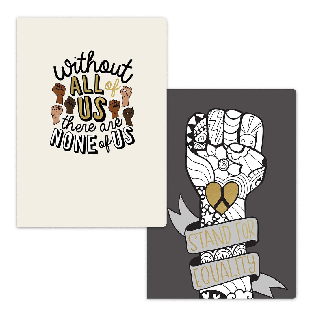NB-0003E - Journal Notebook Set - Stand for Equality - Two inspirational notebooks with empowering messages and illustrations in black, gold, and earth tones