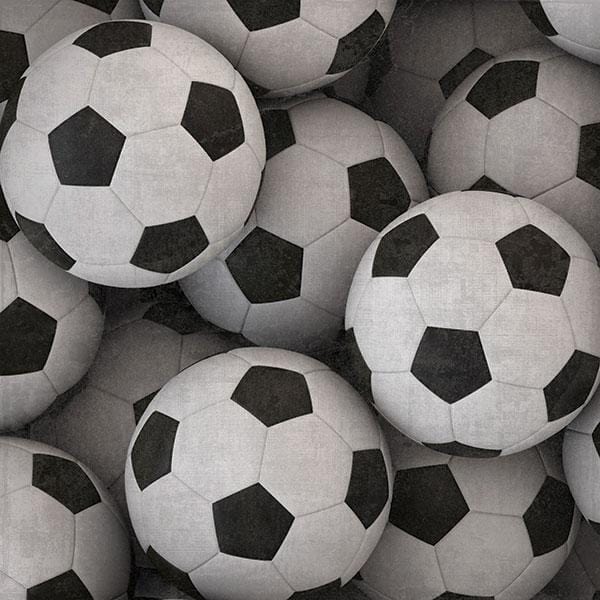 P-2053E - Scrapbook Paper - Soccer Balls - Multiple black and white soccer balls stacked together, showing classic pentagon and hexagon panel pattern design
