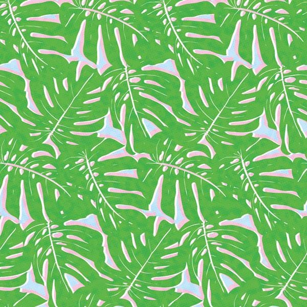 P-2138E - Pineapples Double-Sided 12x12 Paper - Bright green monstera leaves with white cutout details on a light background, seamlessly repeating across the paper