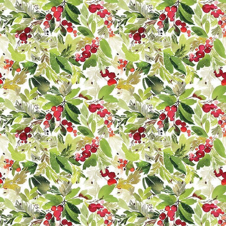 12x12 scrapbook paper featuring a red and green holly watercolor pattern.
