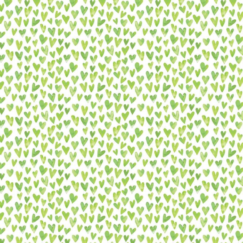 scrapbook paper image features a green heart pattern on white.