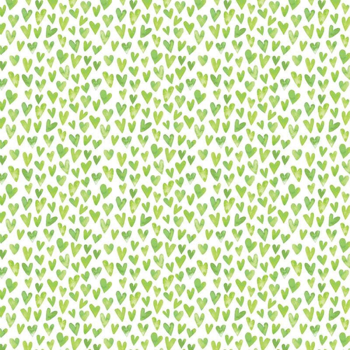 scrapbook paper image features a green heart pattern on white.