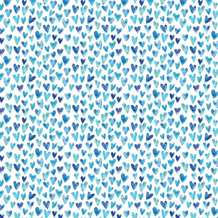 scrapbook paper image features a blue heart pattern on white.