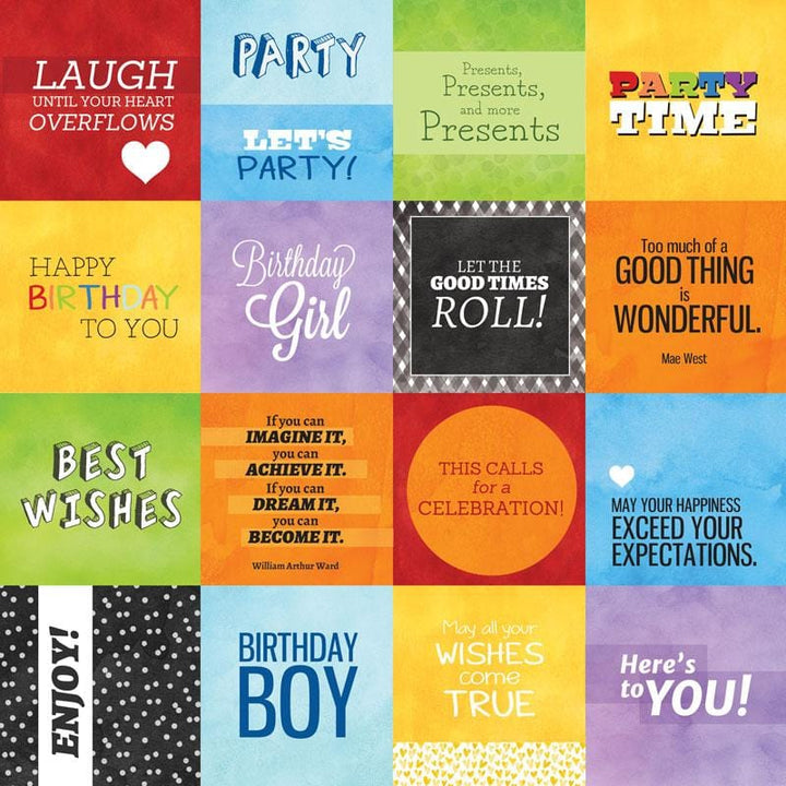 scrapbook paper image features colorful celebration tags.