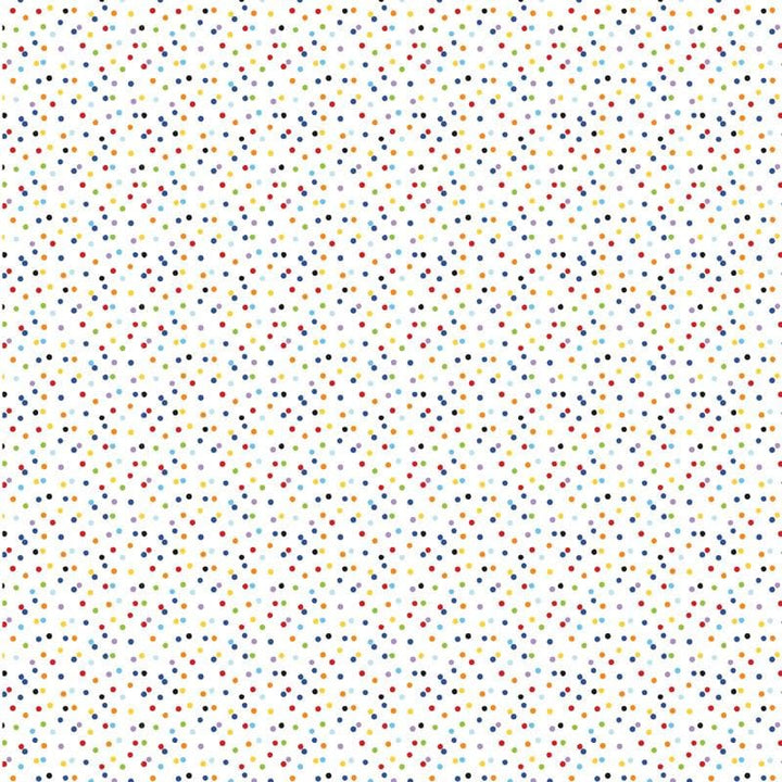 scrapbook paper image features colorful polka dots on white.