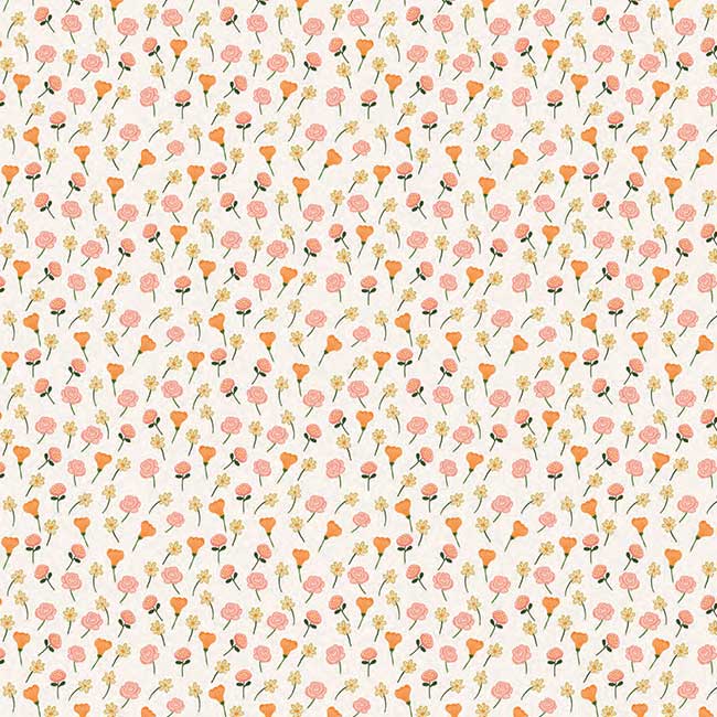 scrapbook paper featuring a pink and orange illustrated floral pattern on white background.