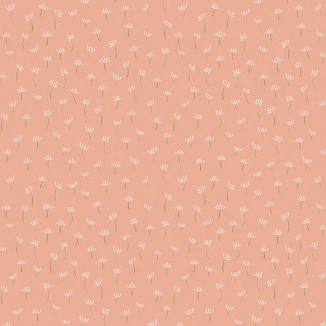 scrapbook paper featuring dainty, white illustrated florals on peach background.