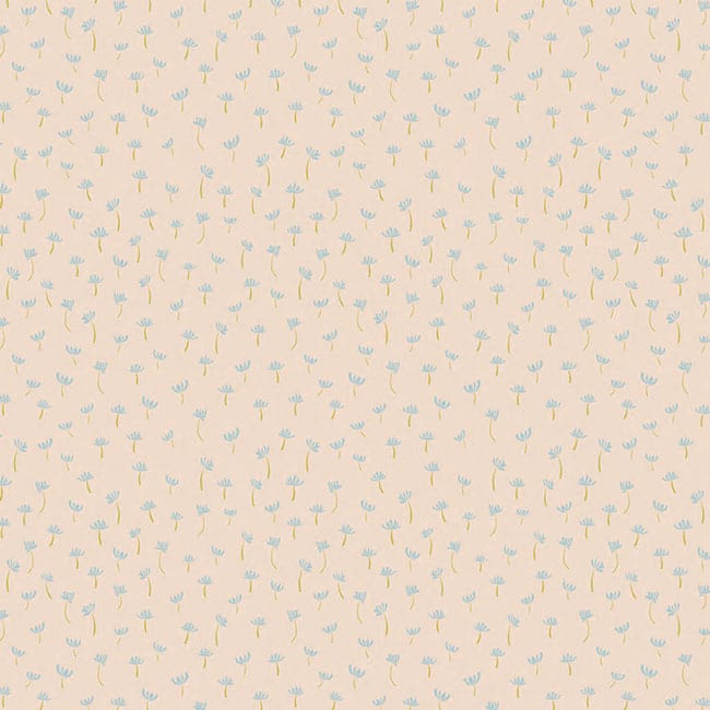 scrapbook paper featuring light peach background with light blue illustrated floral pattern.
