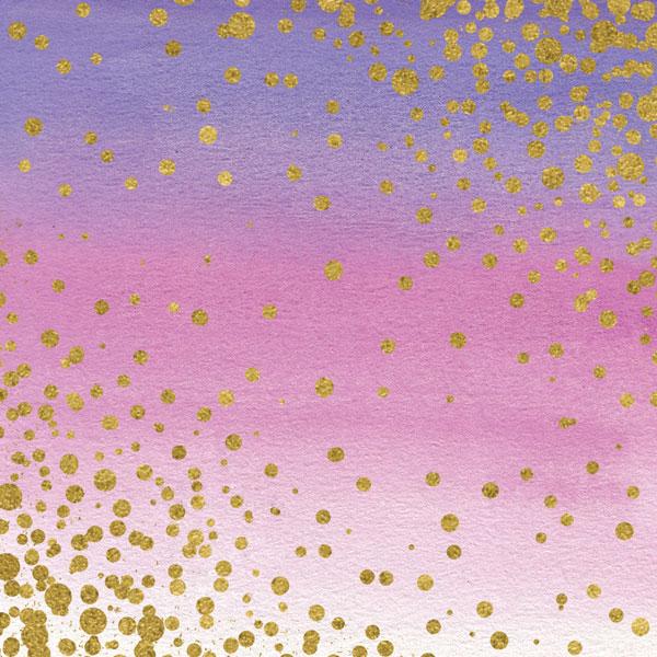 PGL-2026E - Scrapbook Paper - Sparkle Foil - Purple to pink gradient background with scattered gold foil polka dots, denser at the bottom