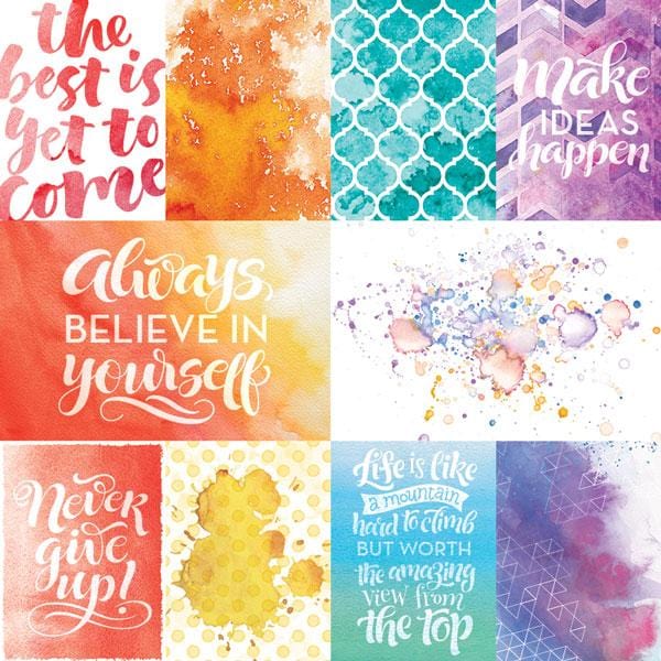 PGL-2026E - Scrapbook Paper - Sparkle Foil - Colorful scrapbook paper collection featuring inspirational quotes, watercolor effects, geometric patterns, and foil accents in pastels and bright hues
