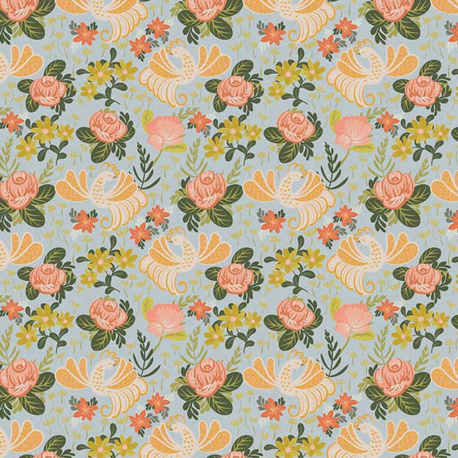 scrapbook paper featuring illustrated birds and florals.
