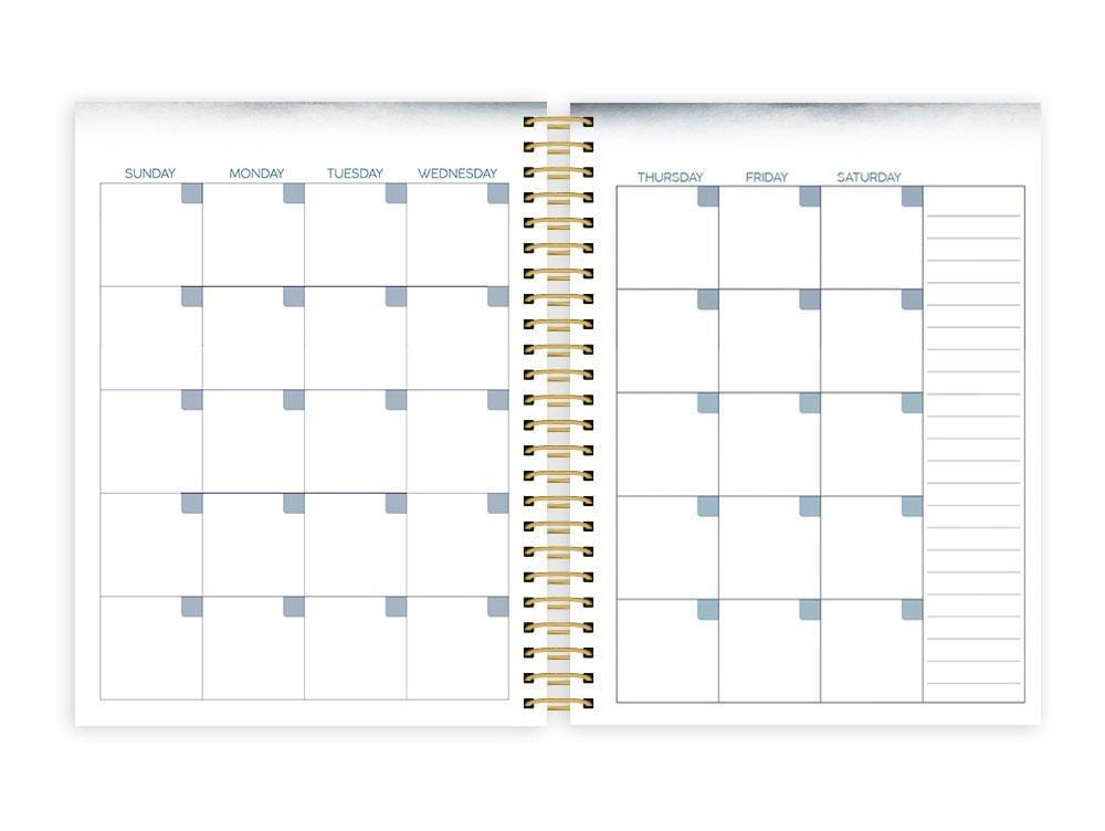 Celestial weekly planner image featuring a monthly spread.