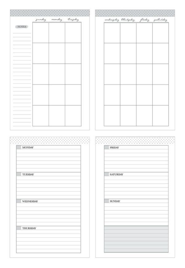Mini weekly planner image showing a monthly spread and a weekly spread.