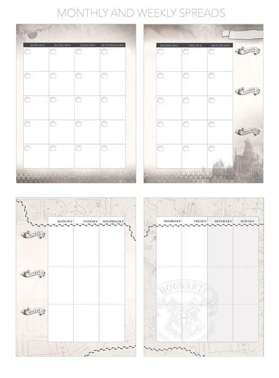 Harry Potter weekly planner set image showing a monthly and weekly spread .