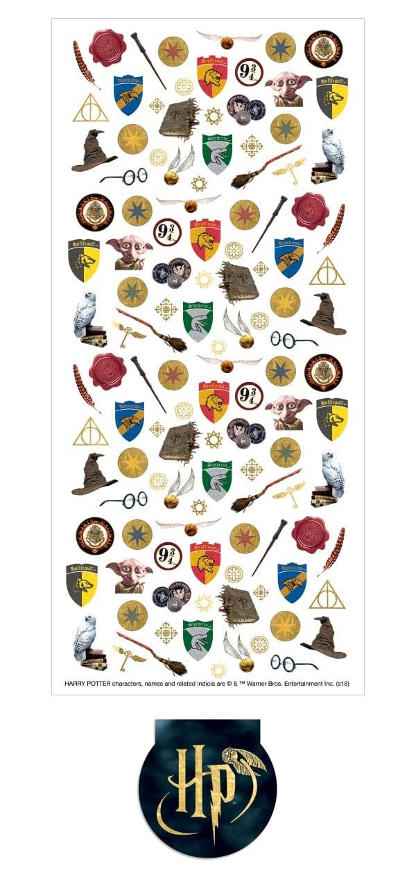 Harry Potter weekly planner set image showing one sticker sheet and one magnetic page clip.