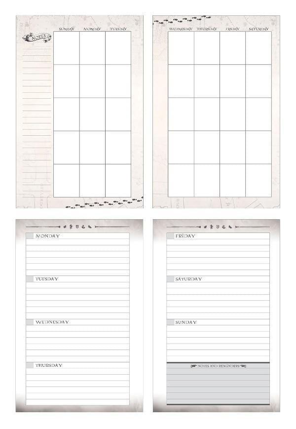 Harry Potter weekly planner set image showing a monthly and weekly spread .