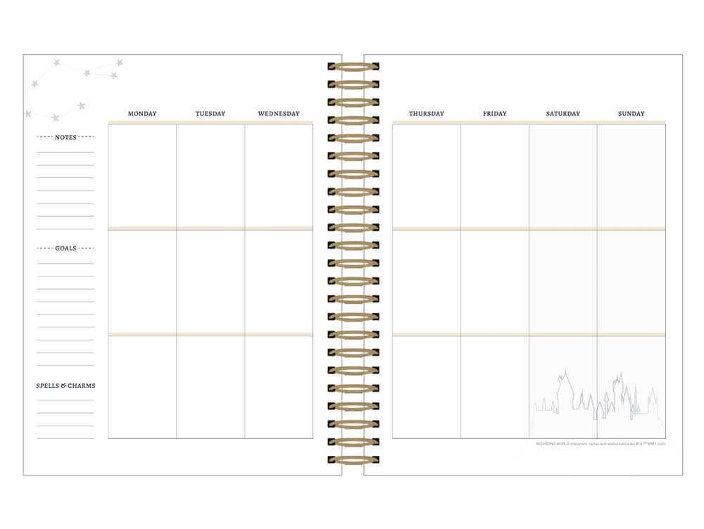 Harry Potter weekly spread shown open on white background.