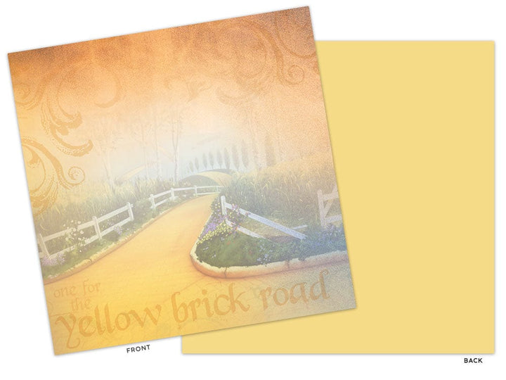 PSET-0007E - Scrapbook Paper Set - Wizard of Oz - Two-sided scrapbook paper showing a sepia-toned farm scene on front and solid yellow on back
