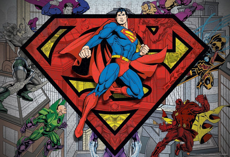 jigsaw puzzle image featuring Superman and villains.