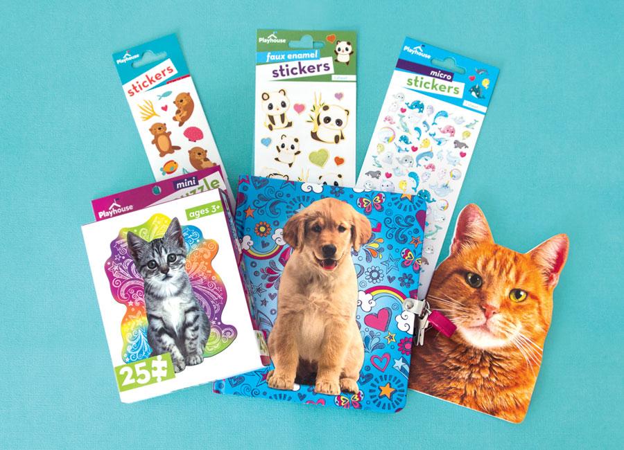 SET-0032E - Kids Gift Set - Animal Lovers - Playhouse sticker gift set with animal designs featuring cats, dogs, bears, and sea creatures on turquoise background