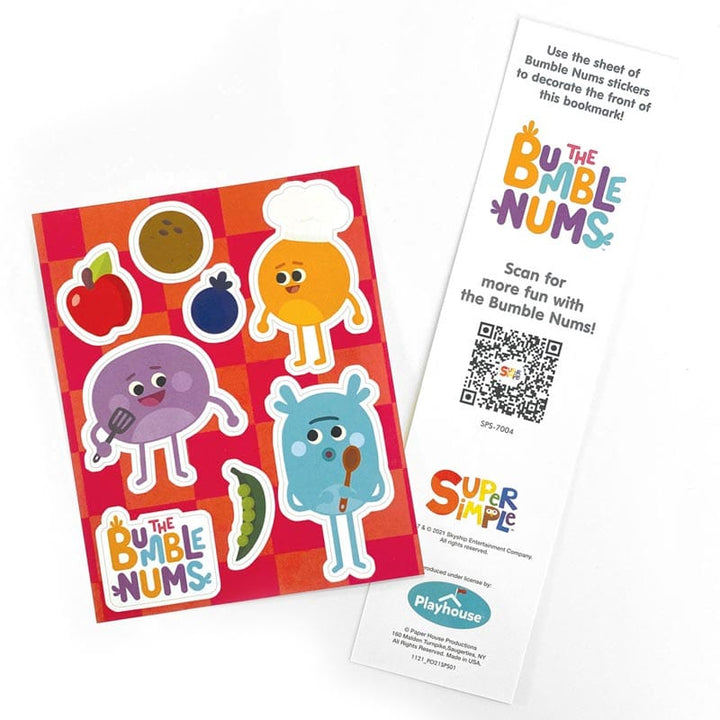 sticker sheet featuring the Bumble Nums shown with bookmark on white background.