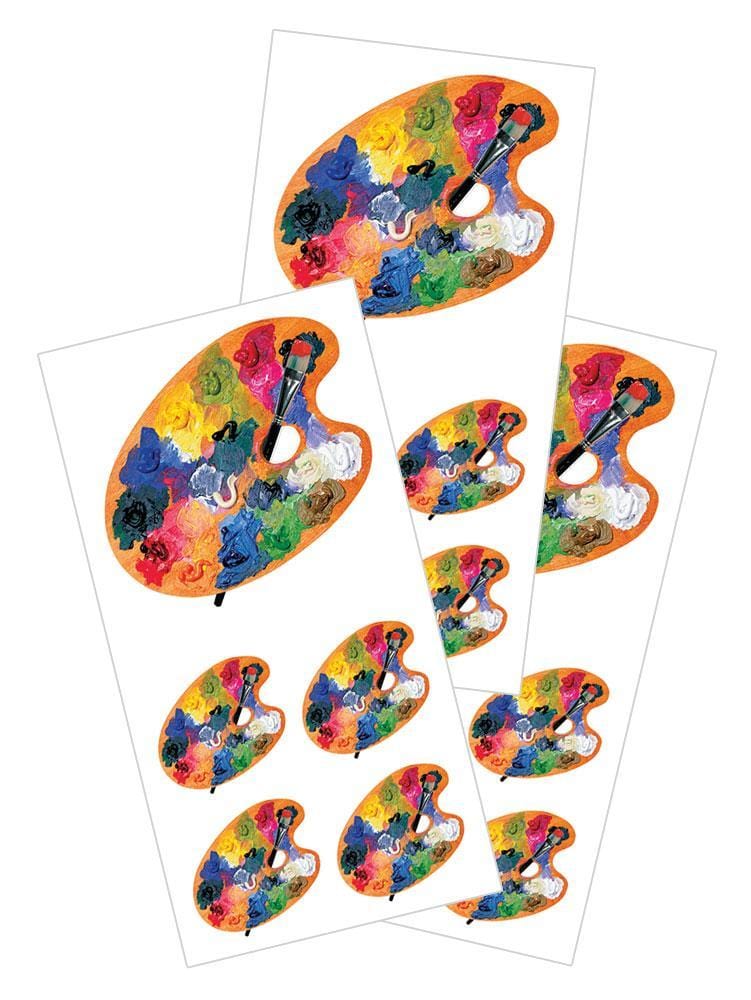 3 sheets of photo real, colorful, Artist Palette stickers, shown on white background.