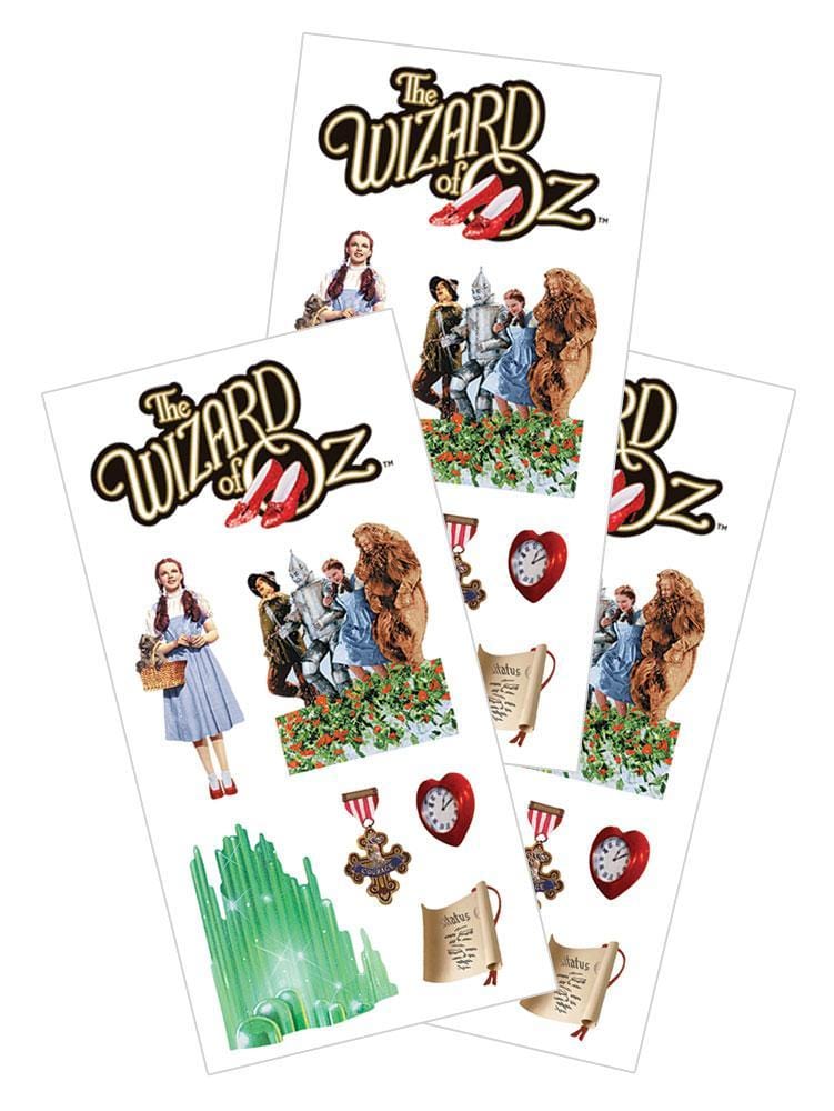 3 sheets of stickers featuring the Wizard of Oz characters and the emerald city, shown on white background.