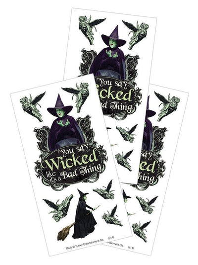 3 sheets of stickers featuring The Wicked Witch of the West and the flying monkeys, shown on white background.