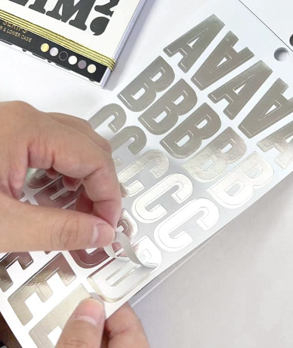 STBK-1002E - Alphabet Stickers - Alphabooks Classic Block - Hand peeling silver metallic alphabet stickers with block letter design from clear backing sheet