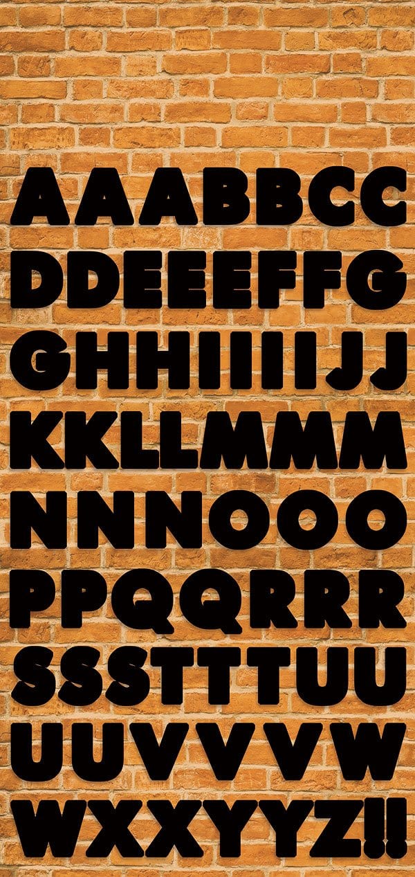 STCX-2002E - New York City Cardstock Sticker Multipack - Black capital letters of the alphabet displayed on a textured orange brick background