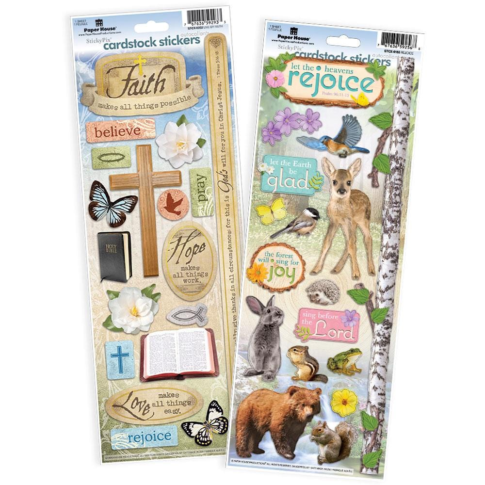 STCX-4046E - Scrapbook Stickers - Faith Value Pack - Two vertical cardstock sticker sheets featuring inspirational designs with faith, nature, and religious themes in earth tones and pastels
