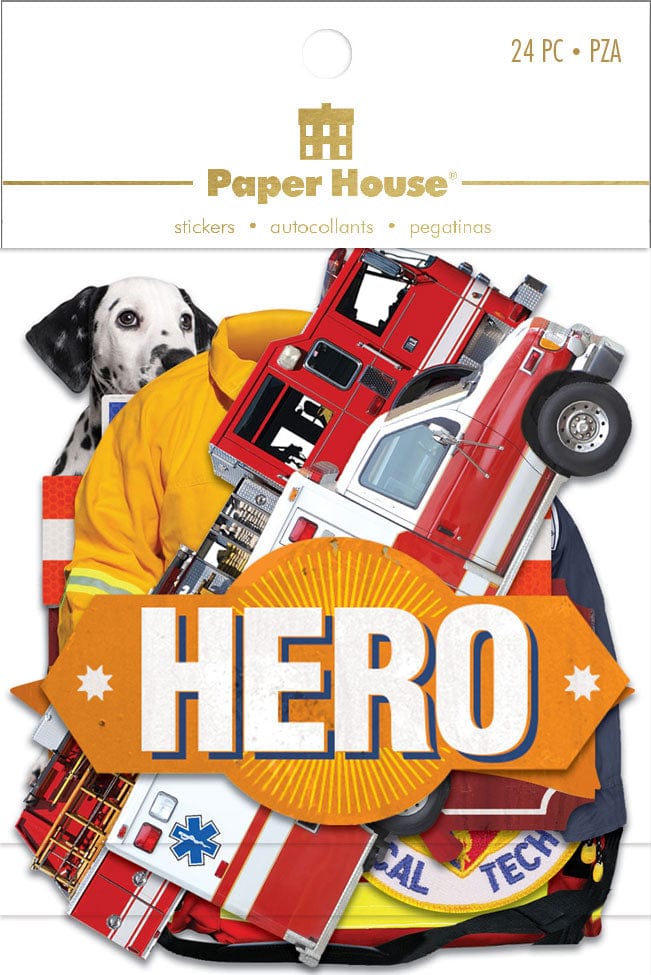 An assortment of scrapbook stickers featuring hero themed items shown in packaging.
