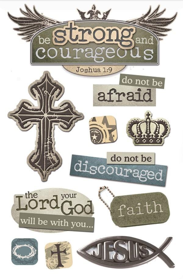 3D scrapbook stickers featuring a neutral palette of illustrations and faith based sentiments
