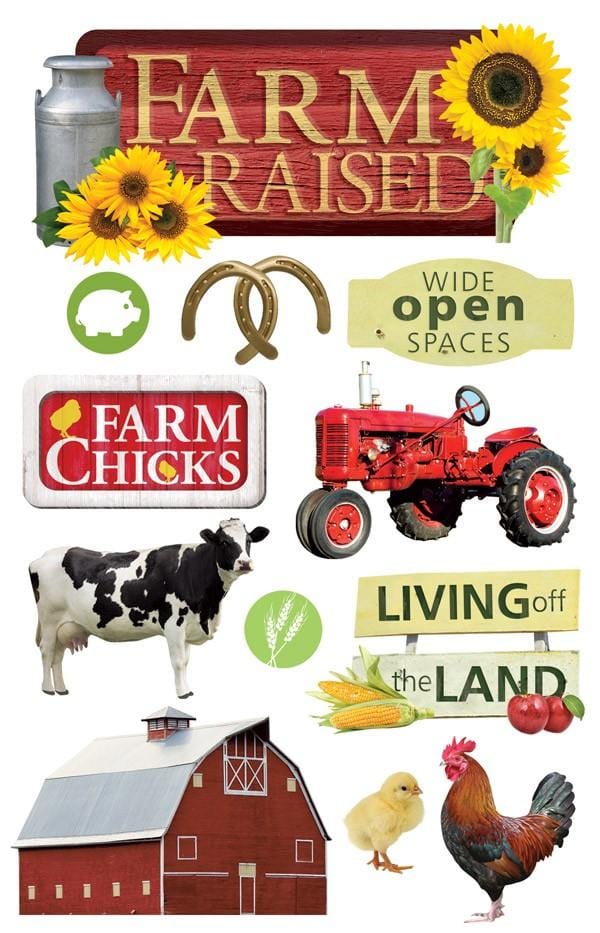 3D scrapbook stickers featuring photo real farm animals and sentiments