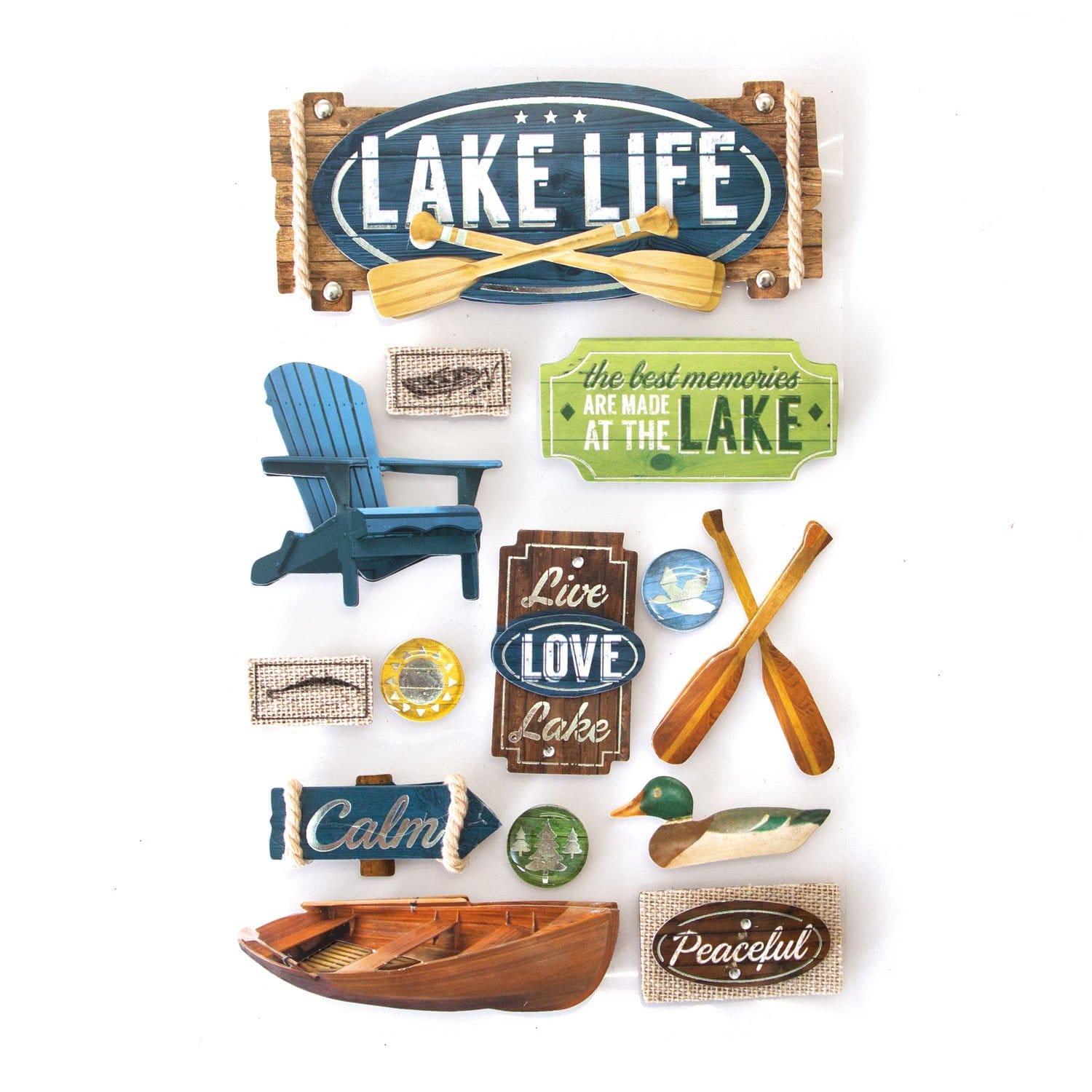 3D scrapbook stickers featuring a lake life theme
