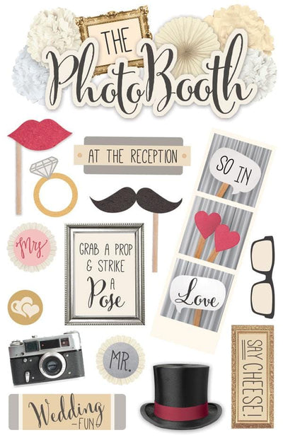 3D scrapbook stickers featuring the photo booth with fun illustrations of props.
