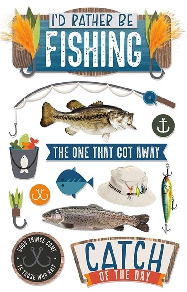 3D scrapbook stickers featuring a fishing theme