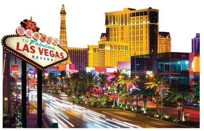 3D scrapbook stickers featuring a photograph of the Las Vegas strip.