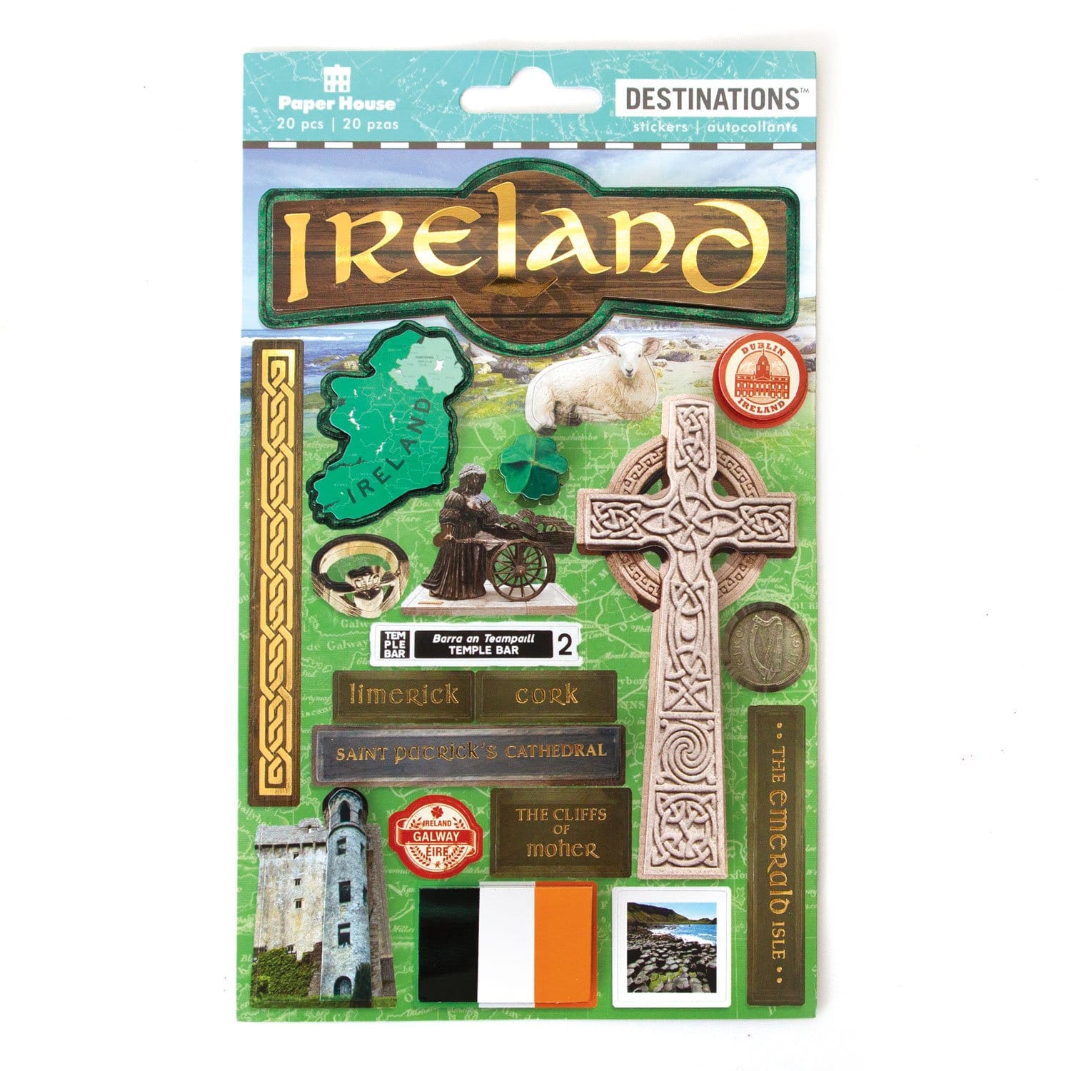 3D scrapbook stickers featuring Ireland themed imagery 